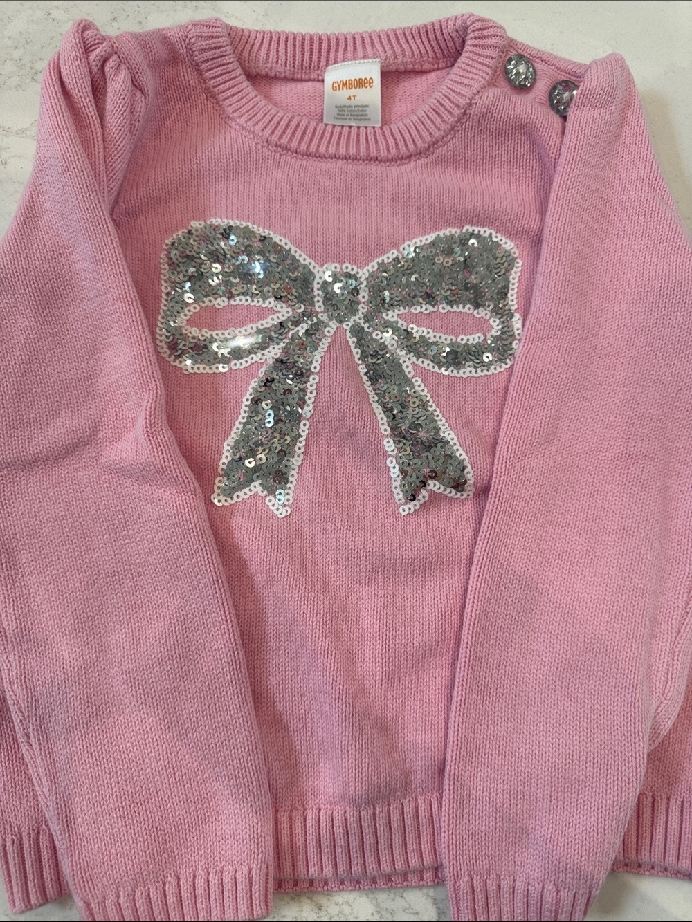 Gymboree Pink Sweater with Silver Sequin Bow